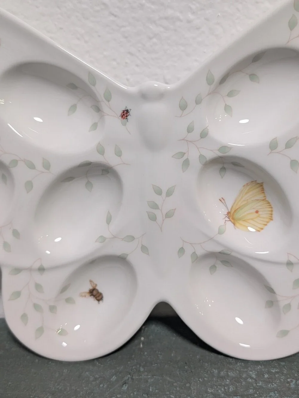 Vintage Lenox Butterfly Meadow Deviled Egg Dish Sculpted Platter Floral Bee